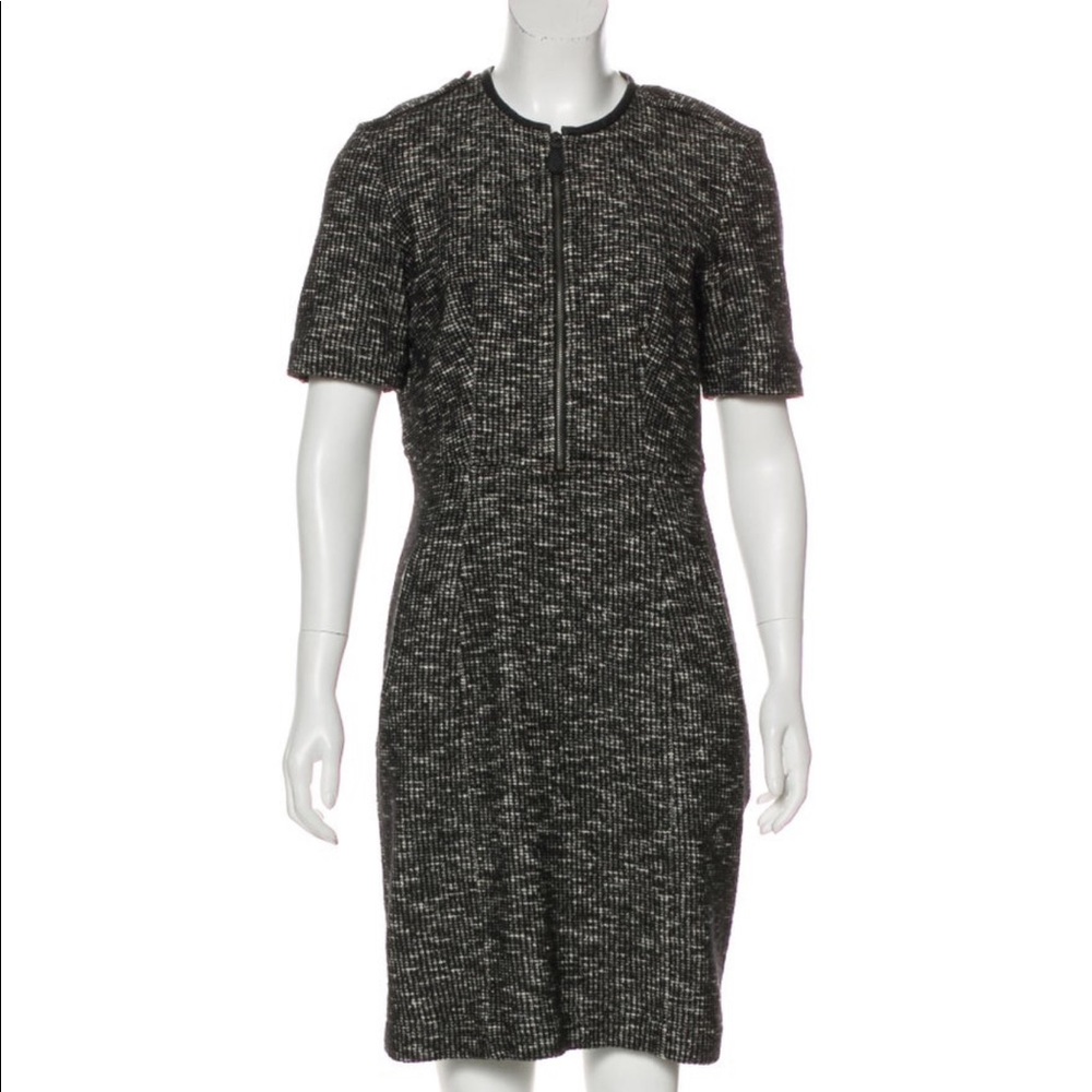 Burberry Brit Wool Tweed Leather Mid Dress
